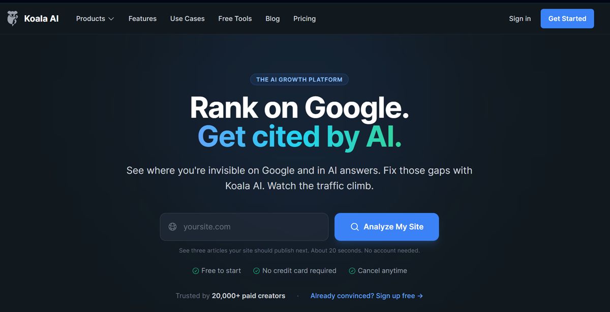 Koala AI front page