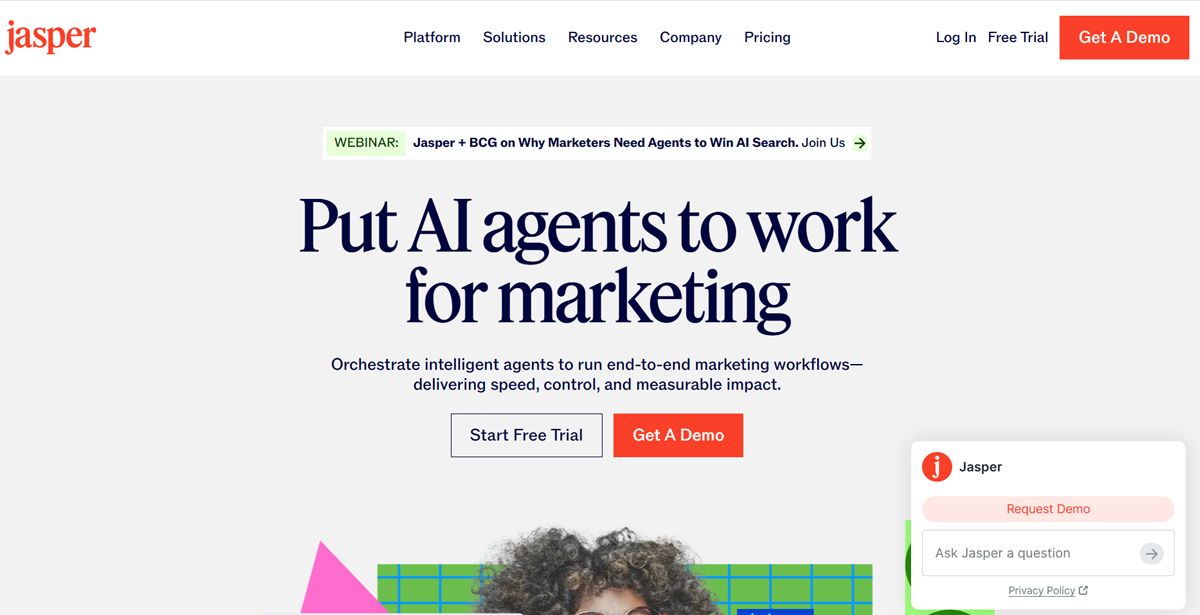 Jasper AI front page