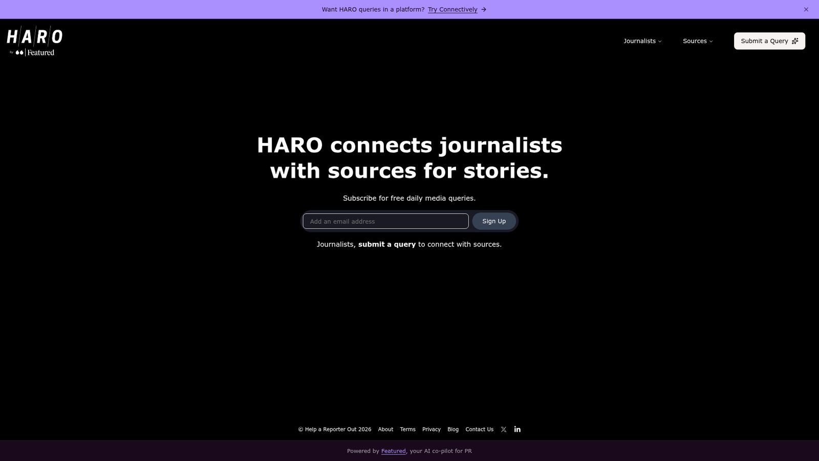 HARO (Help a Reporter Out) homepage screenshot