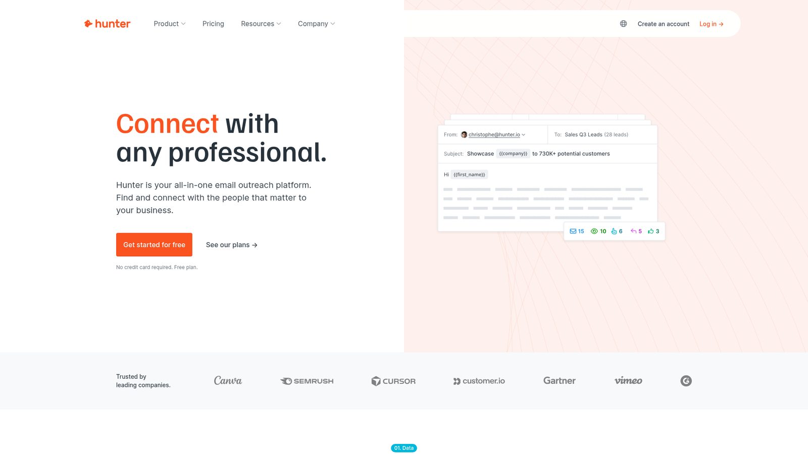 Hunter homepage screenshot