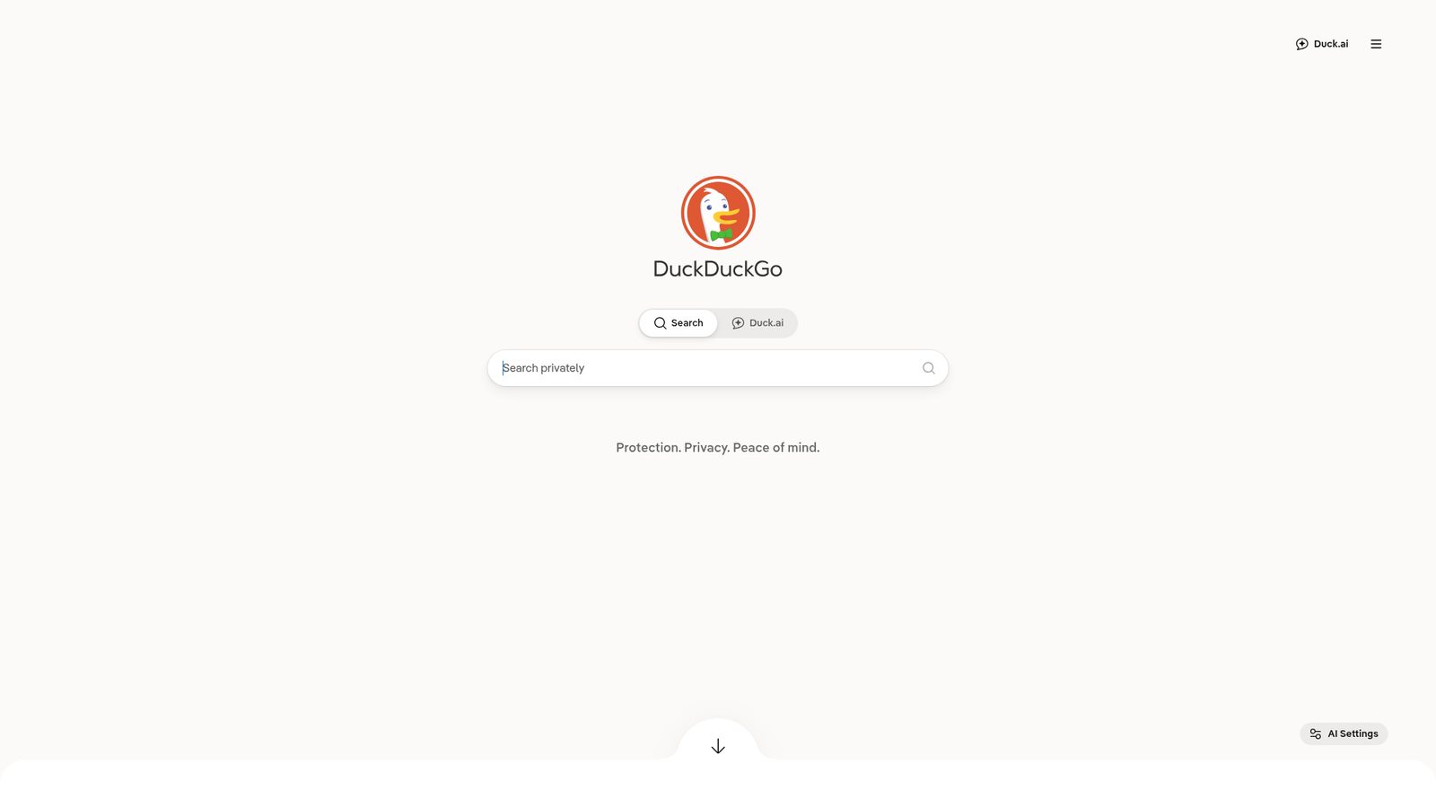DuckDuckGo homepage screenshot