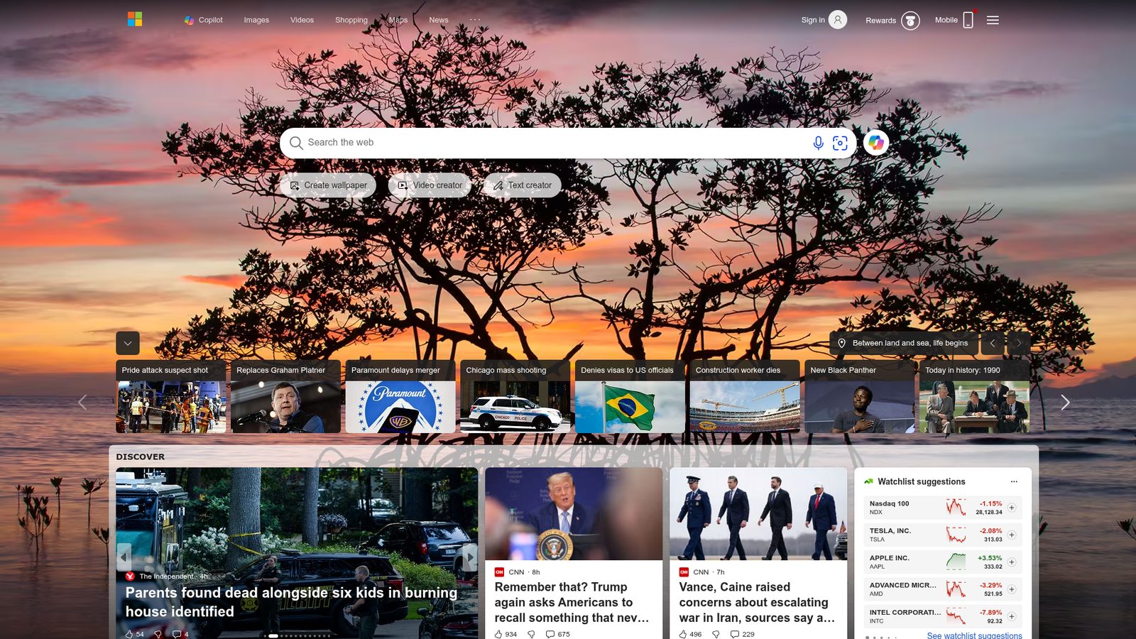 Microsoft Bing homepage screenshot