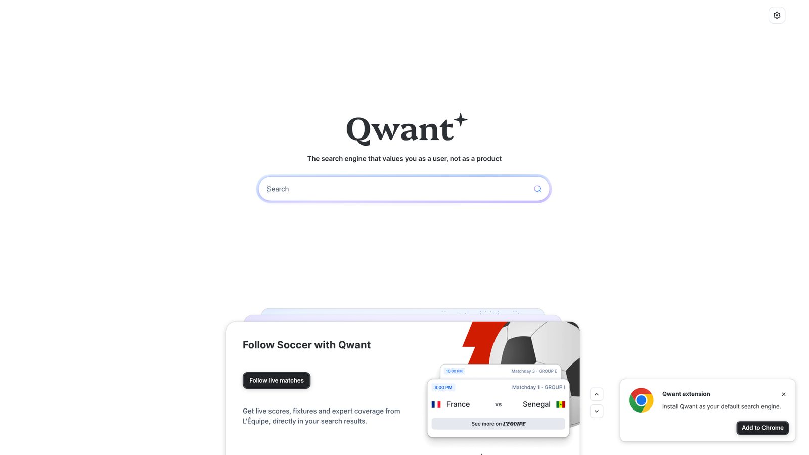 Qwant homepage screenshot