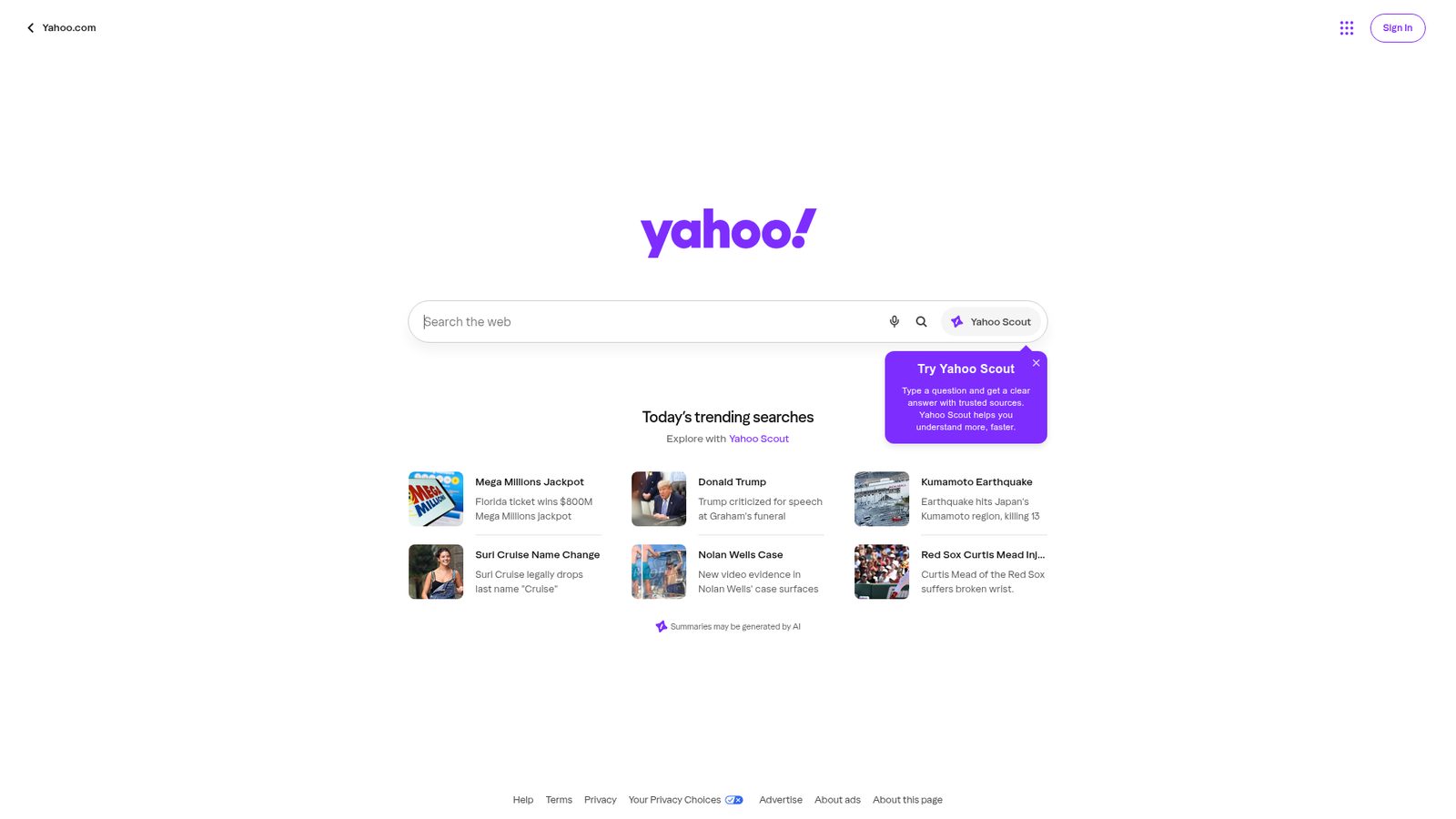 Yahoo Search homepage screenshot